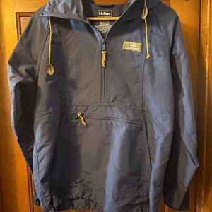 L.L. Bean Dark Blue Hooded Jacket with Yellow Accents